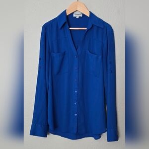 Express Women's Royal Blue Button-Down Portofino Shirt Size S